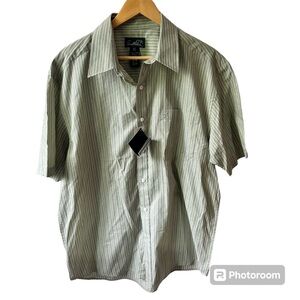 Arnold Palmer Striped Button Up Short Sleeve Top Size Large Green/Gray/White NWT